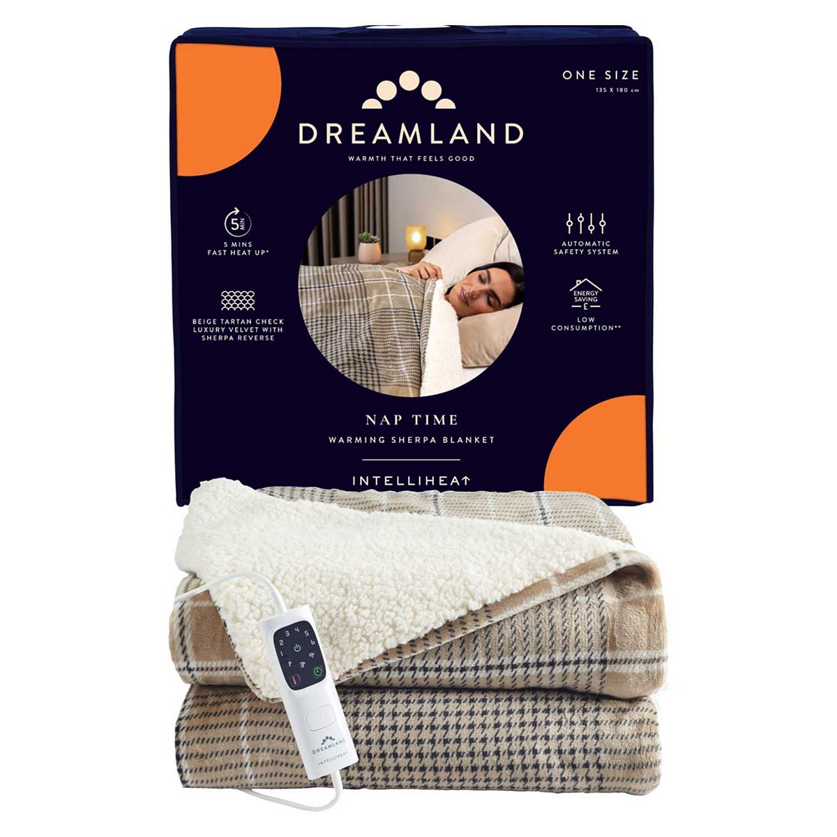 Dreamland Naptime Warming Sherpa Blanket Beige Tartan Check 180X135 Cm GOODS Boots   