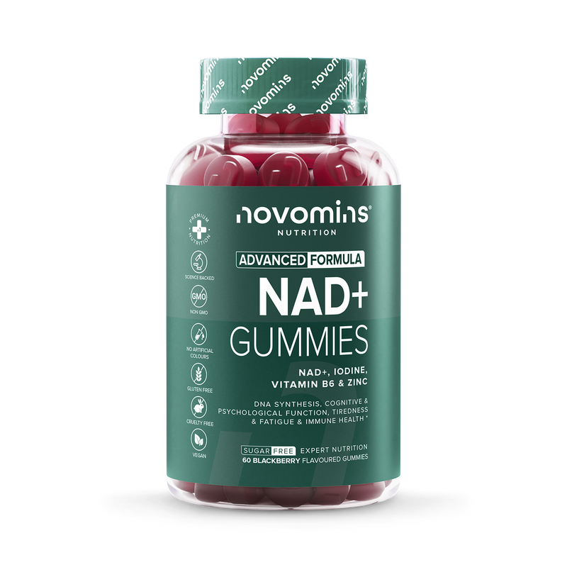 Novomins NAD+ blackberry flavour gummies 60 count, imported from the UK