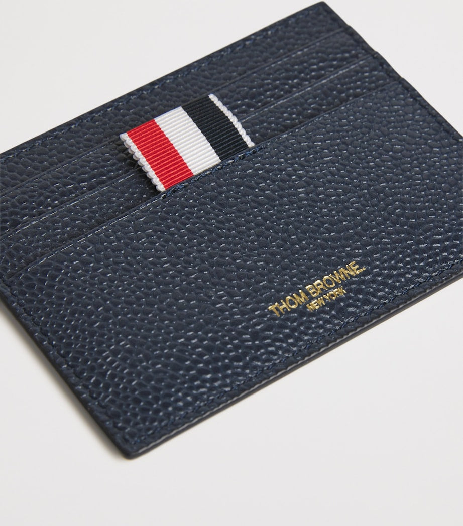 Thom Browne leather card holder pebble grain gold foil logo, UK version