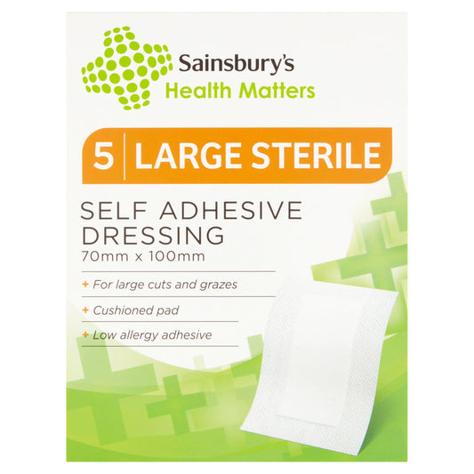 Sainsbury's Health Matters Large Sterile Self Adhesive Dressing x5 first aid Sainsburys   