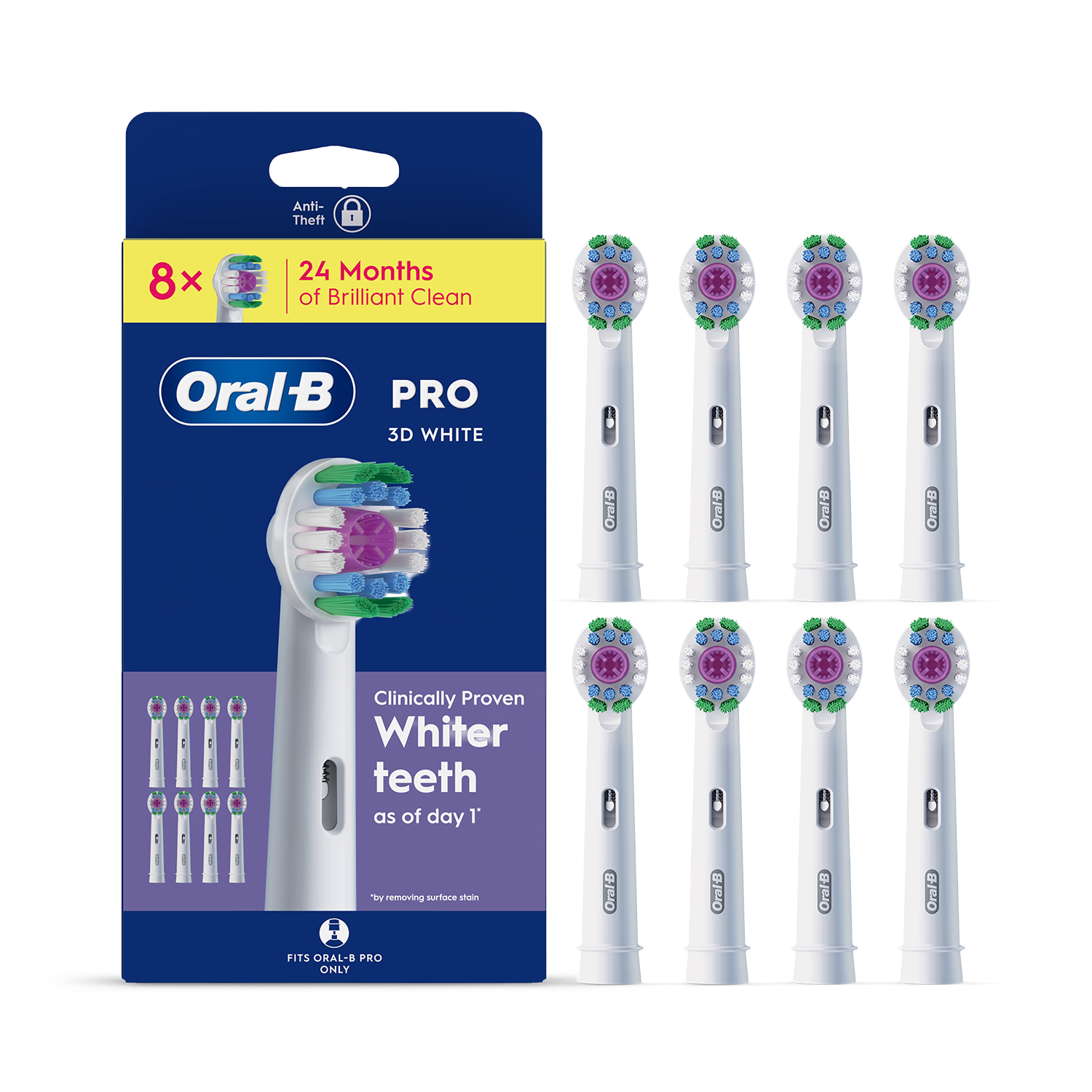 Oral-B Pro 3D White toothbrush heads 8 count, imported from the UK