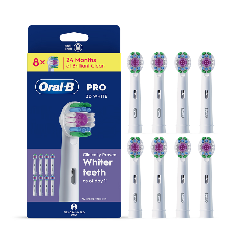 Oral-B Pro 3D White toothbrush heads 8 count, imported from the UK