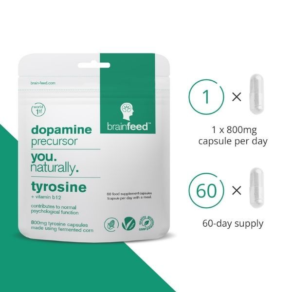brain feed L-Tyrosine supplement 800mg 60 capsules - British product
