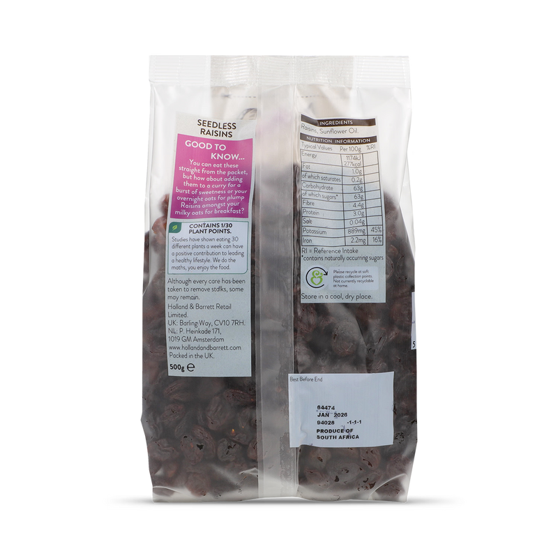 Holland & Barrett seedless raisins 500g (British brand)