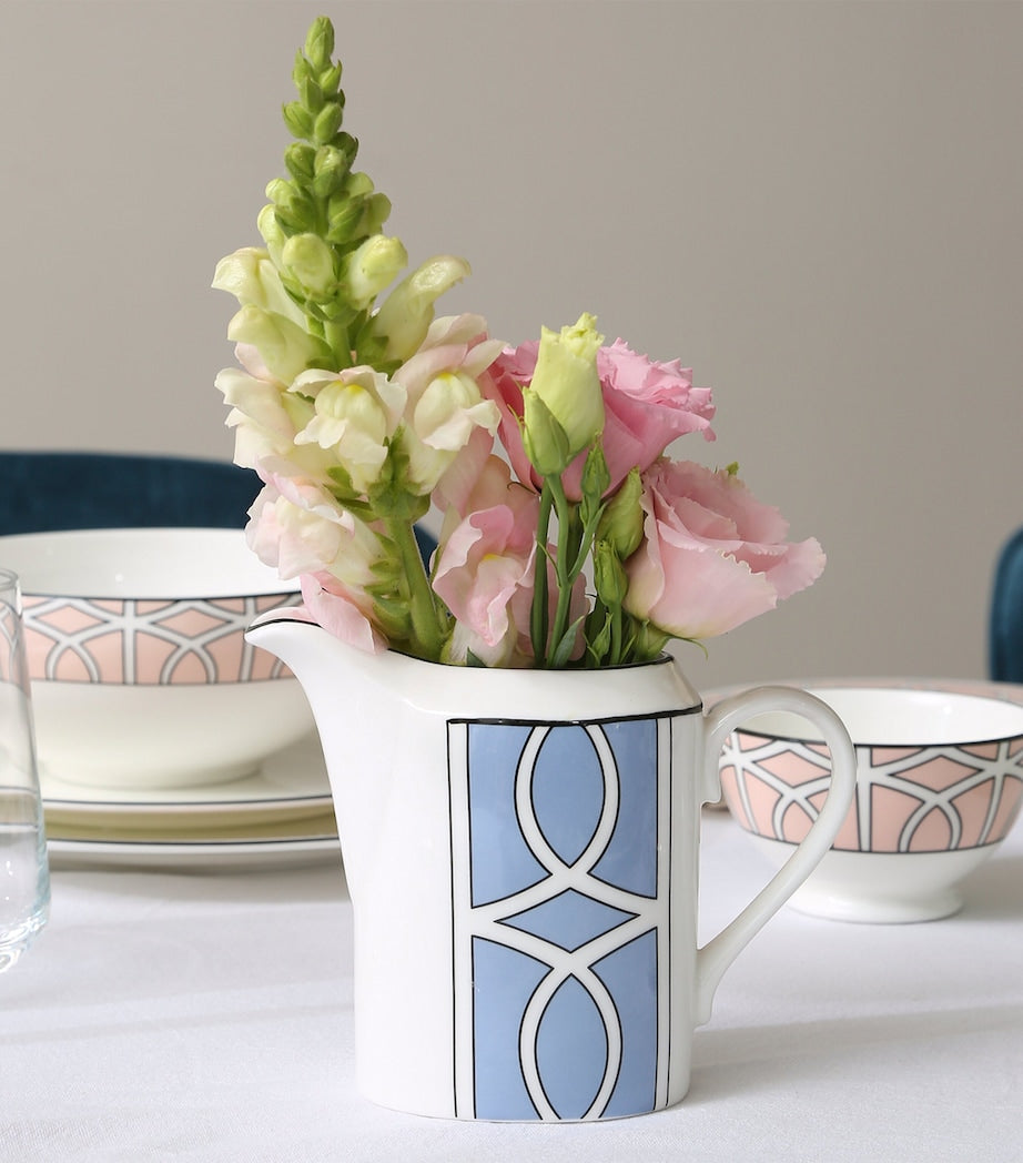 O.W. London geometric print bone china milk jug with 235ml capacity, imported from the UK
