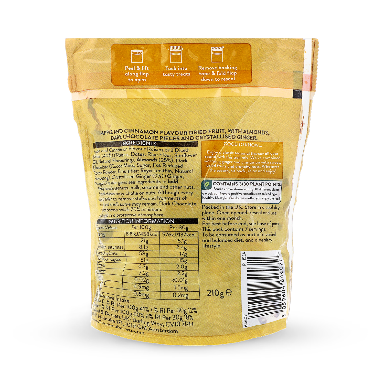 Holland & Barrett trail mix ginger cinnamon 210g, UK version