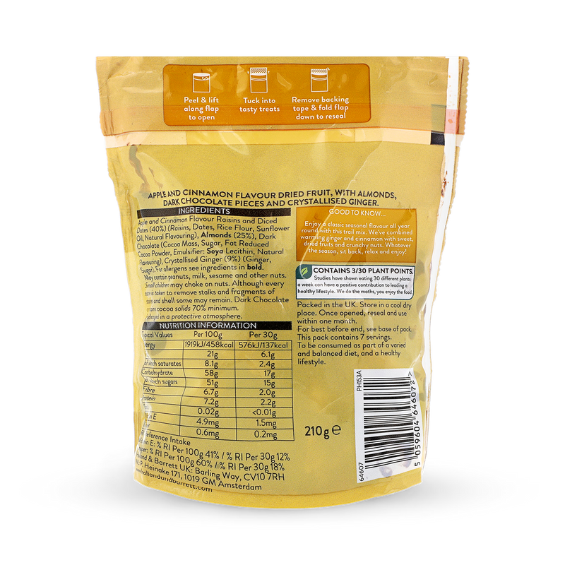 Holland & Barrett trail mix ginger cinnamon 210g, UK version