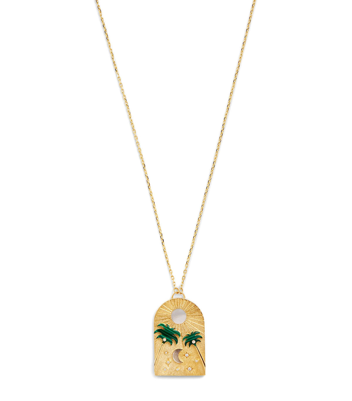 L'ATELIER NAWBAR yellow gold diamond malachite Biladi Palm necklace, UK version