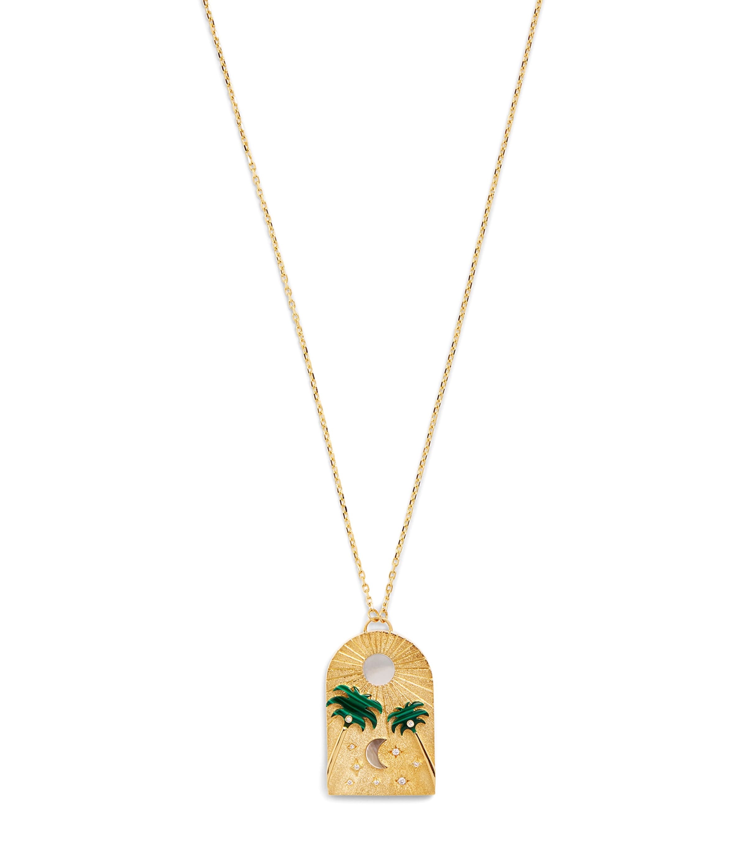 L'ATELIER NAWBAR Yellow Gold, Diamond and Malachite Biladi Palm Necklace
