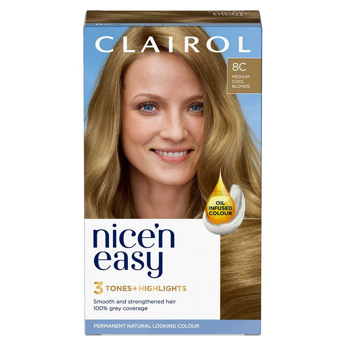 Clairol Nice'n Easy Crème Oil Infused Permanent Hair Dye 8C Medium Cool Blonde 177ml GOODS Boots   