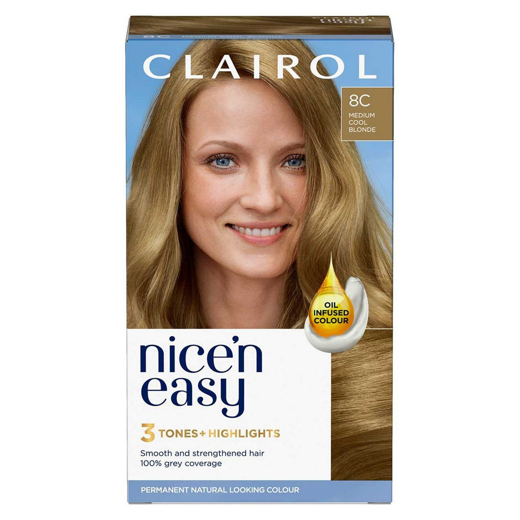 Clairol Nice'n Easy Crème Oil Infused Permanent Hair Dye 8C Medium Cool Blonde 177ml