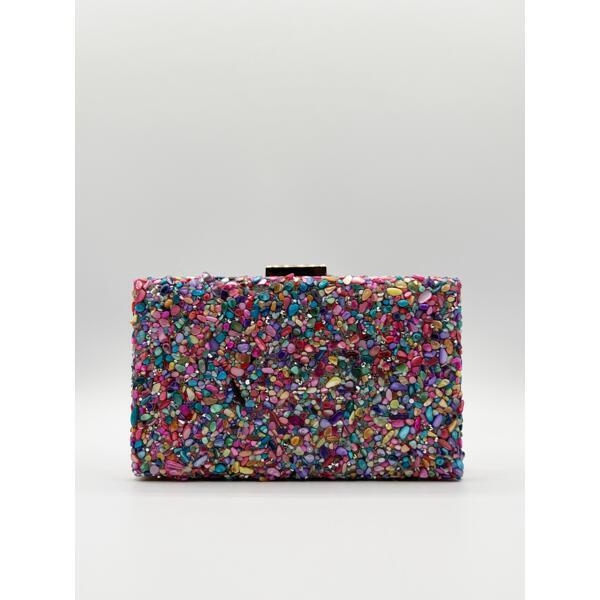 SVNX embellished square clutch bag in multi, UK version