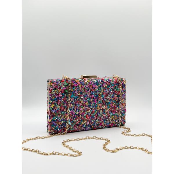 SVNX embellished square clutch bag in multi, UK version