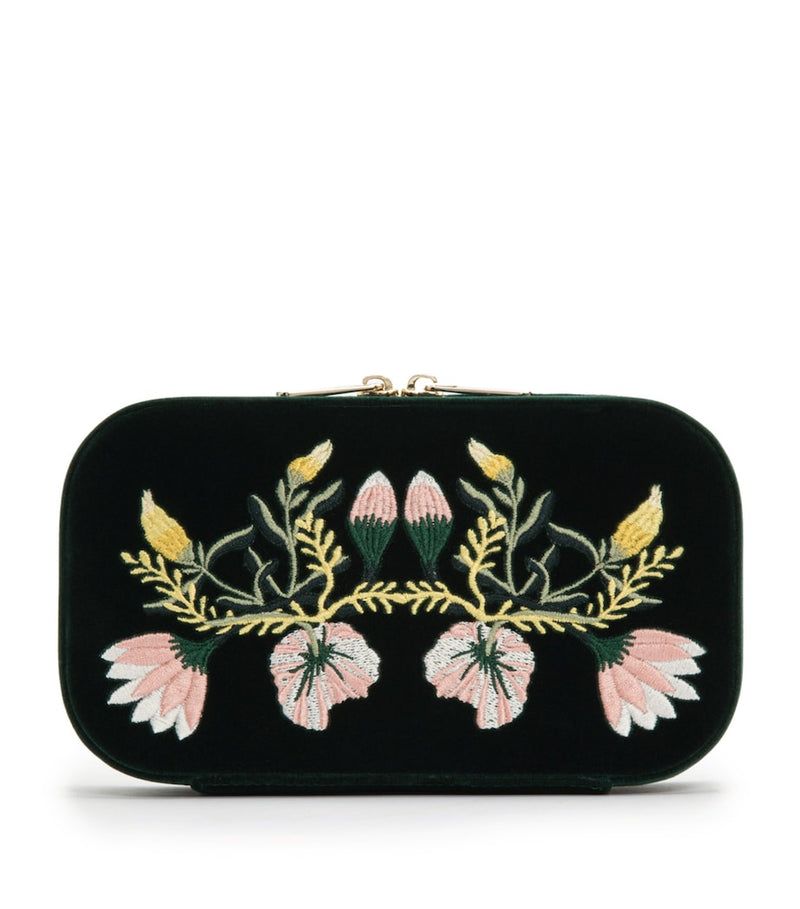 WOLF Zoe floral-embroidered travel jewellery case (British brand)