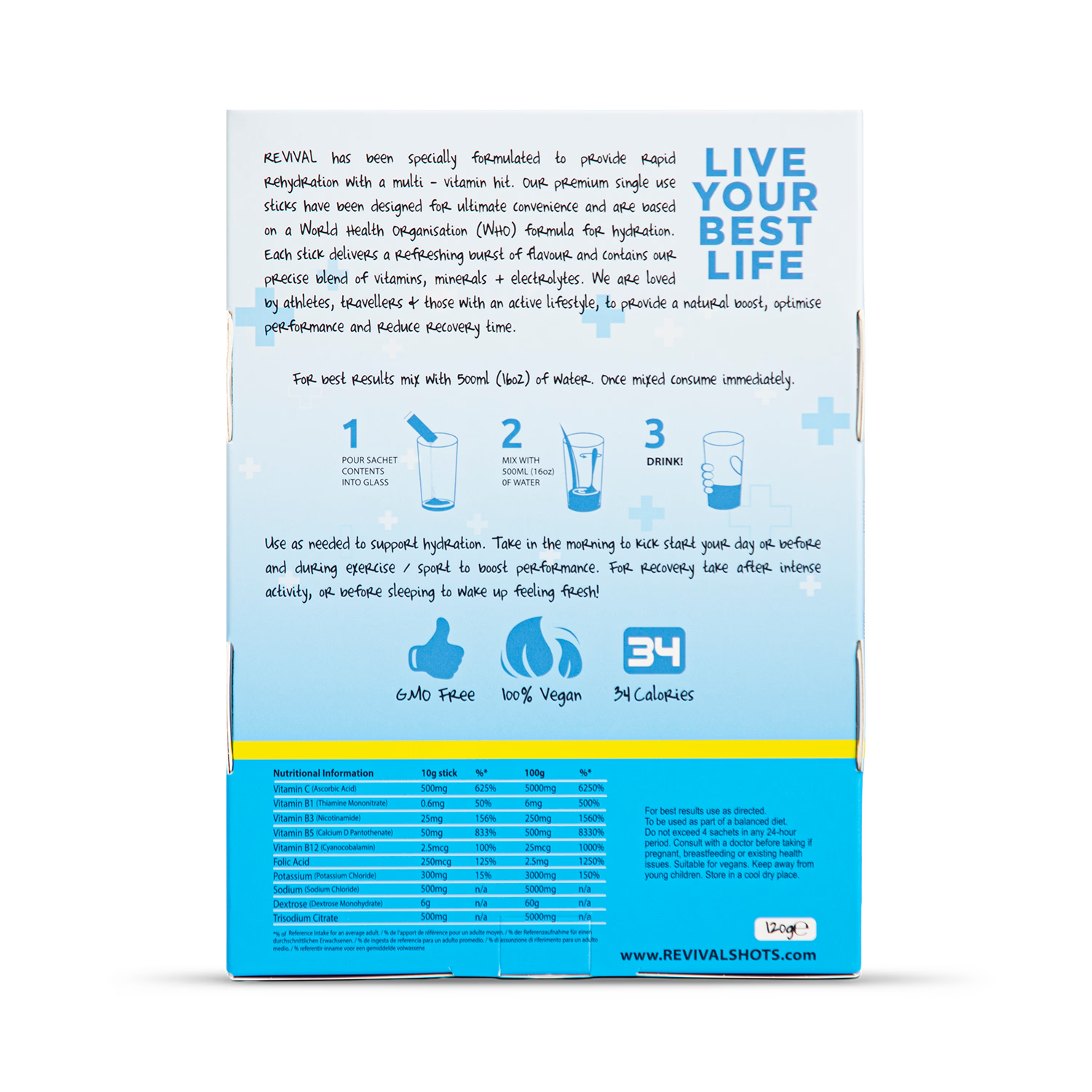 Revival rehydration recovery lemon lime sachets 12 pack, imported from the UK