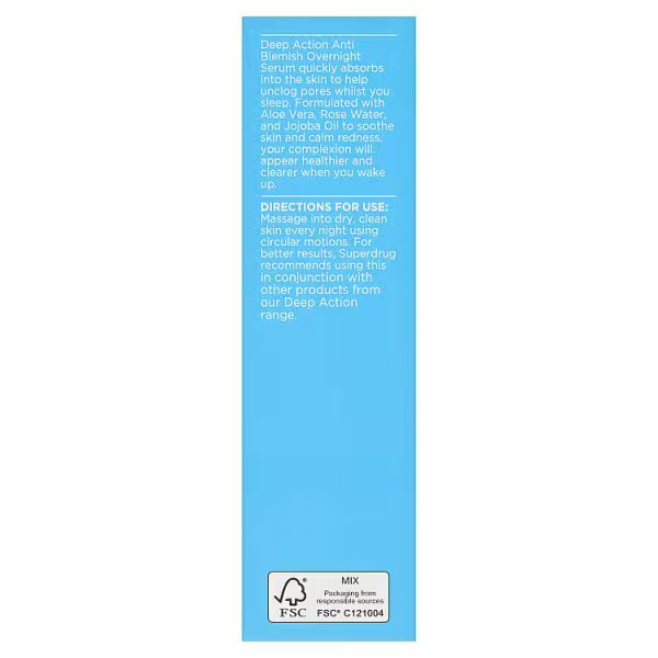 Superdrug Deep Action Overnight Serum 30ml, imported from the UK