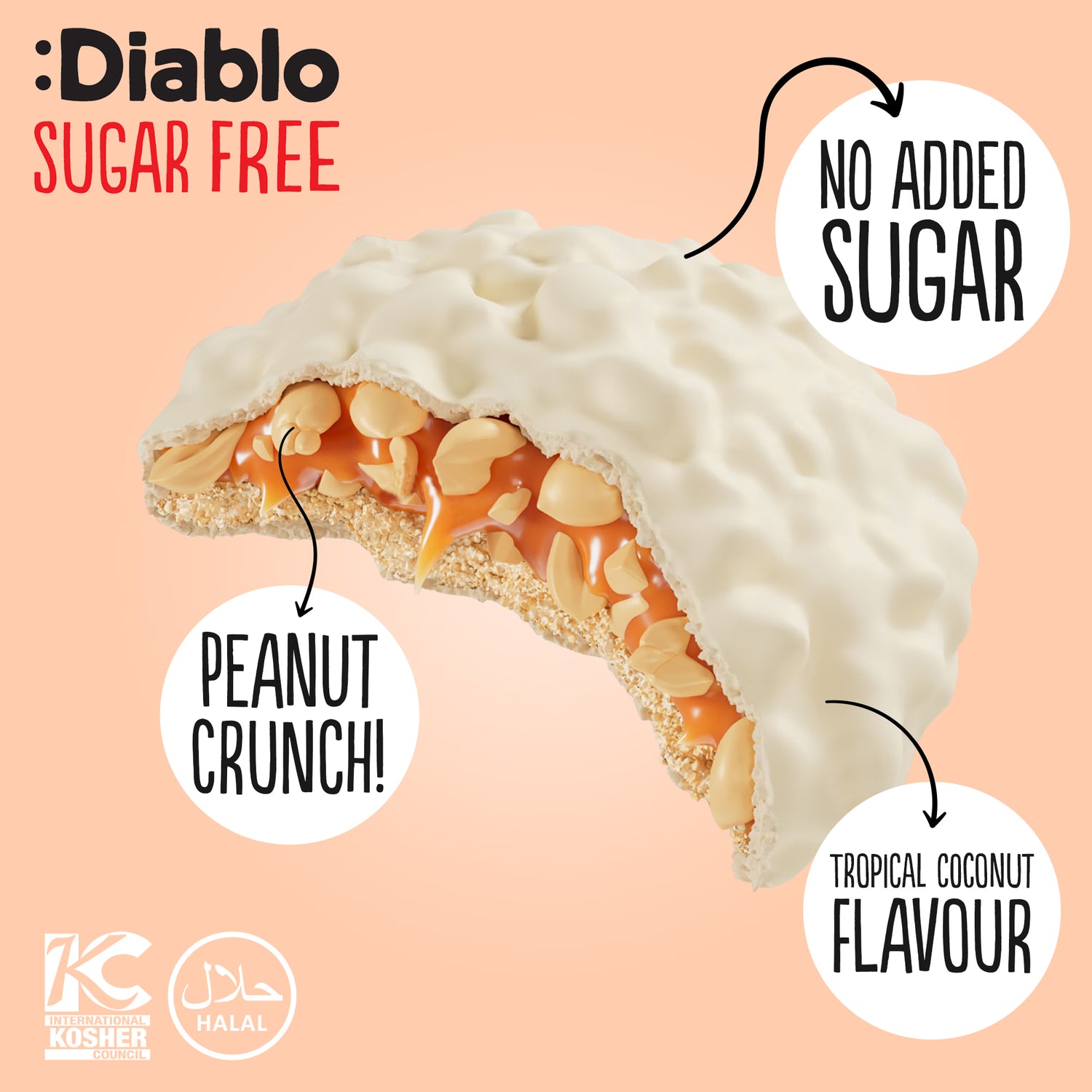 Diablo no added sugar coconut cookies with caramel and peanut (British brand)