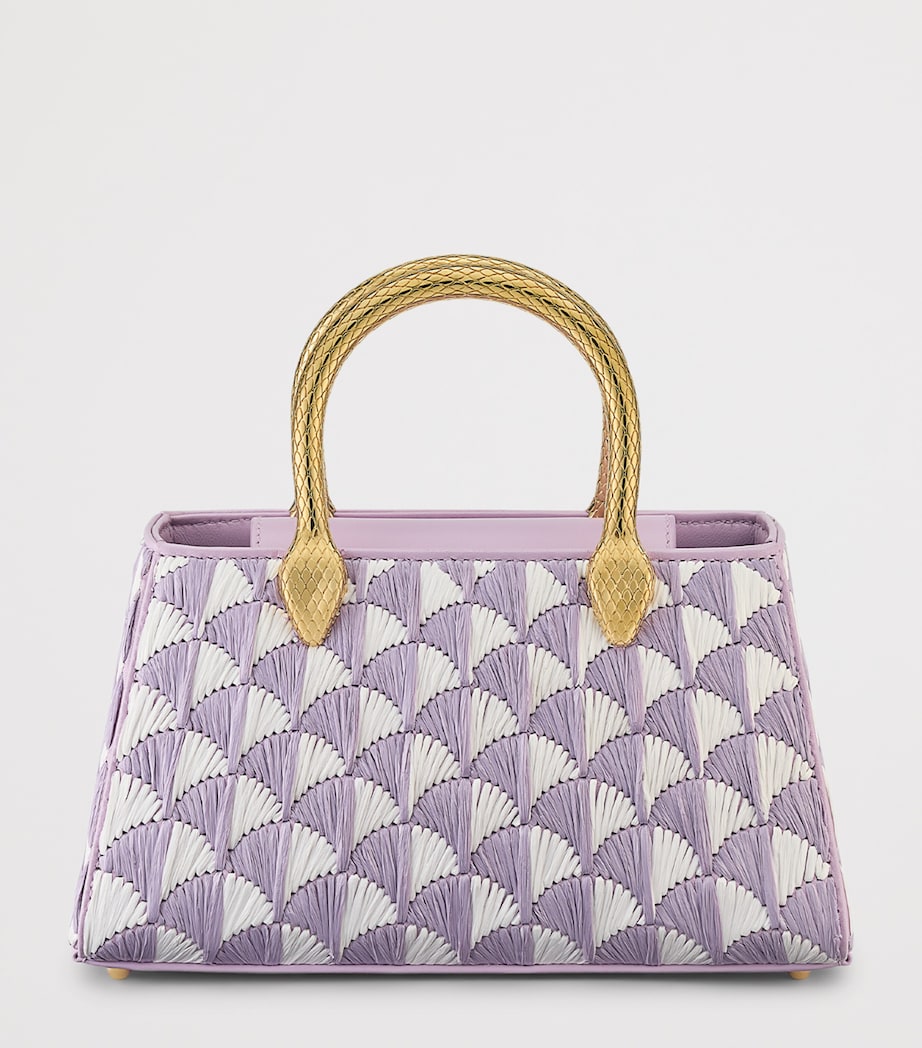 Bvlgari Serpentine Duette Henkeltasche aus weißer und amethystfarbener Raffia, UK-Version