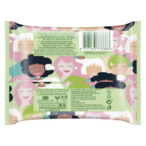 Simple Kindness Edition Cleansing Face Wipes 20 Pack (British brand)