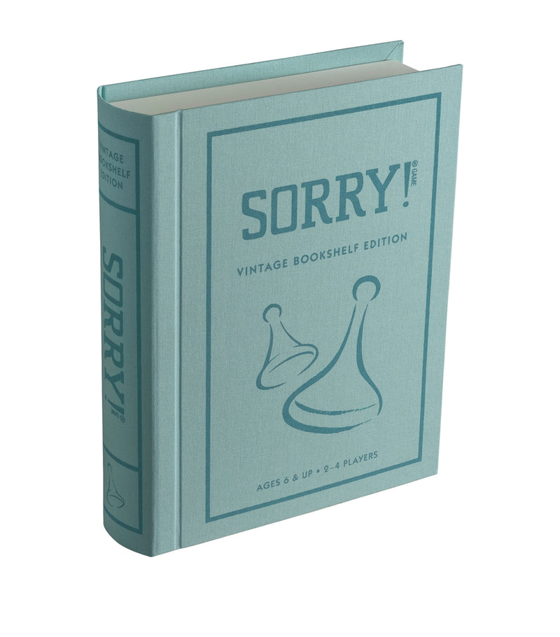 Vintage Bookshelf Sorry board game with fabric-covered book storage (British brand)