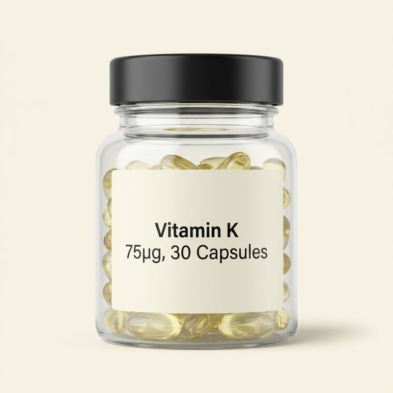 Holland & Barrett Vitamin K2 supplement 75ug 30 capsules, imported from the UK