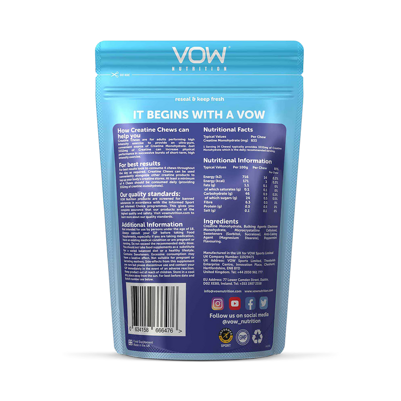Vow Nutrition Creatine Chews Mint 100 Chews (British brand)