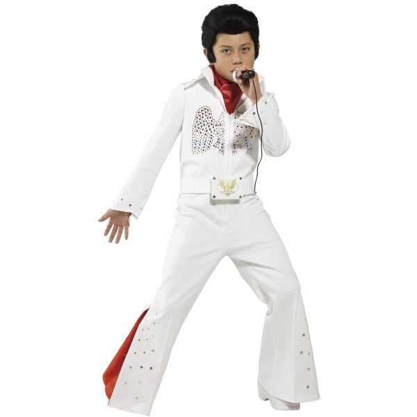 Smiffys Elvis Kostüm weißer Jumpsuit mit Schal - Britisches Produkt