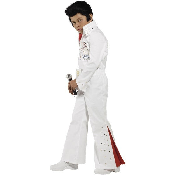Smiffys Elvis Kostüm weißer Jumpsuit mit Schal - Britisches Produkt