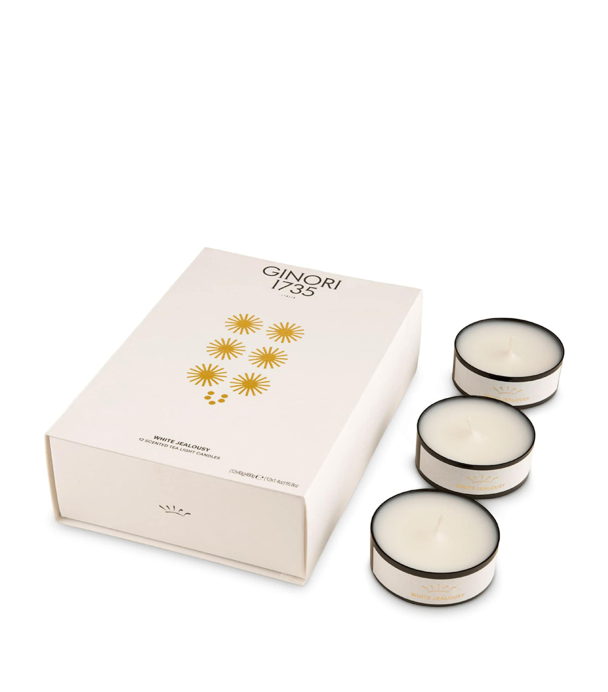 GINORI 1735 White Jealousy scented tea light candles pack of 12, UK version