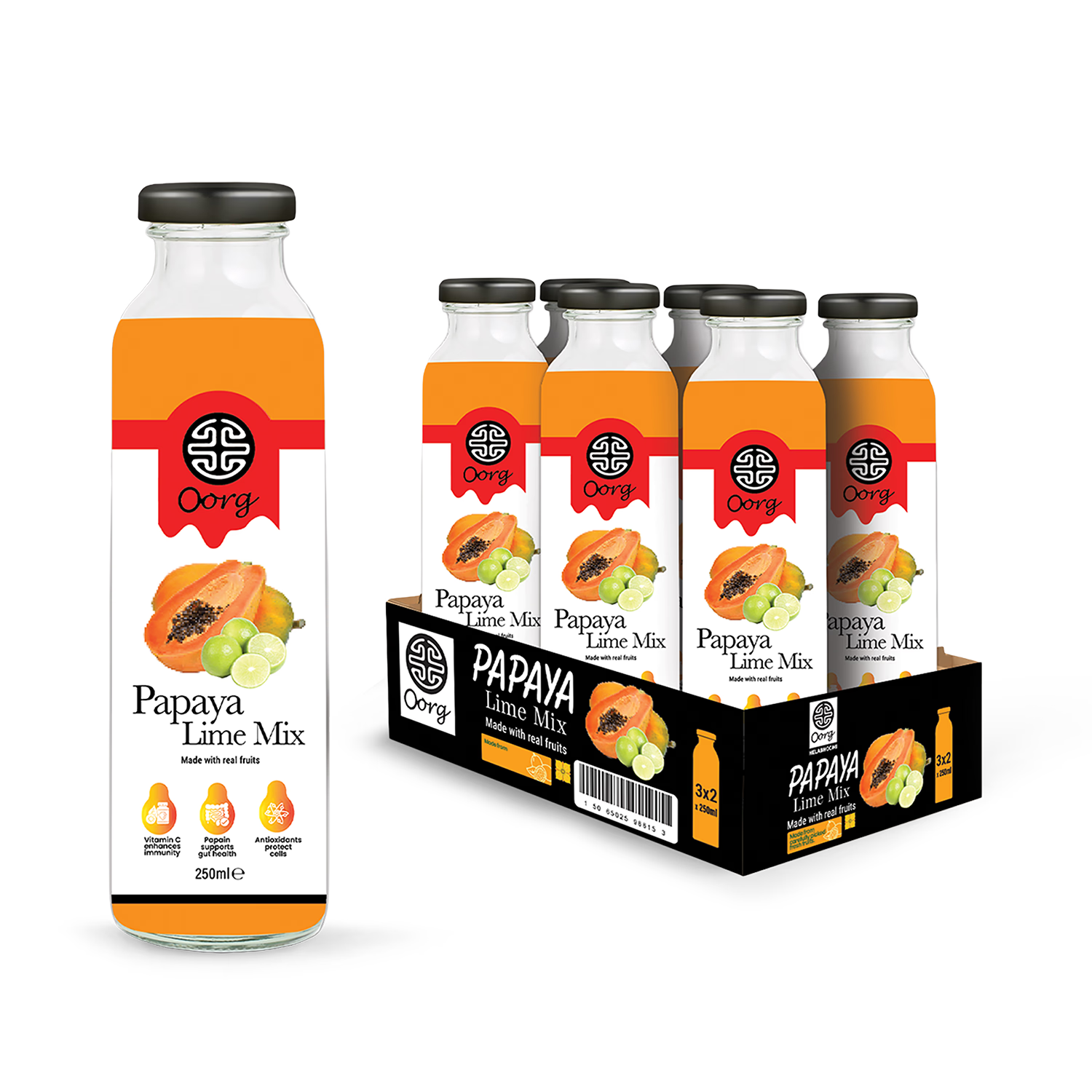 OORG natural papaya fruit juice 250ml x6 - British product