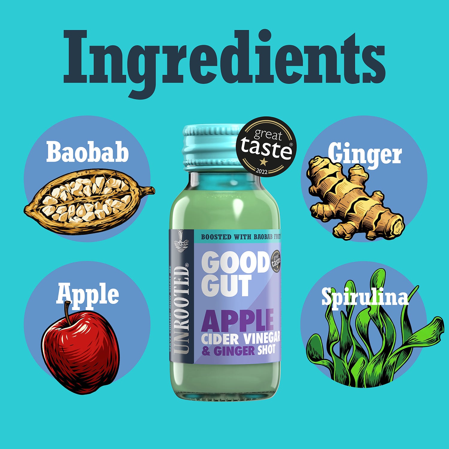 Unrooted Good Gut Apple Cider Vinegar Shot 60ml (British brand)
