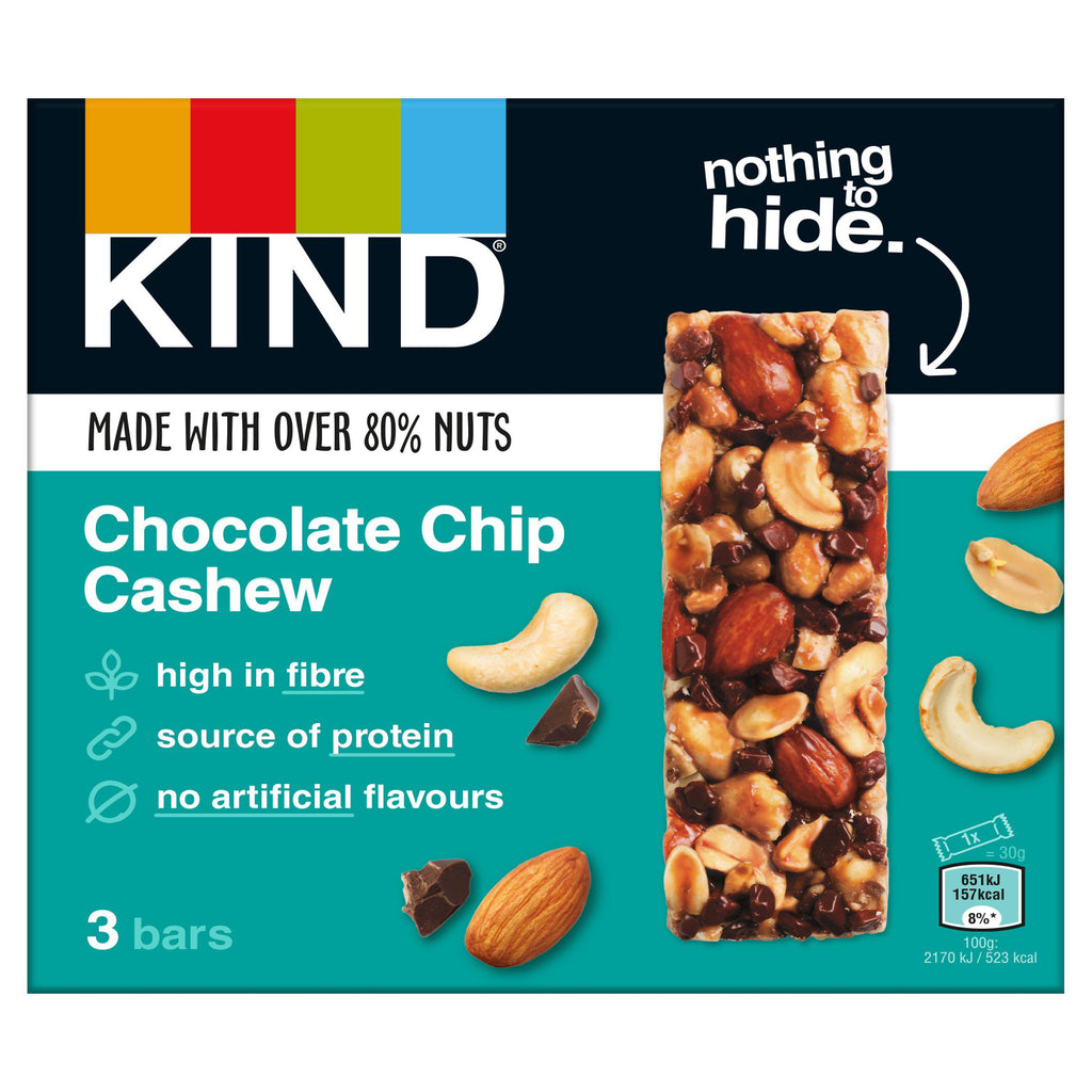 Kind Chocolate Chip Cashew Cereal Bars Multipack 3x30g