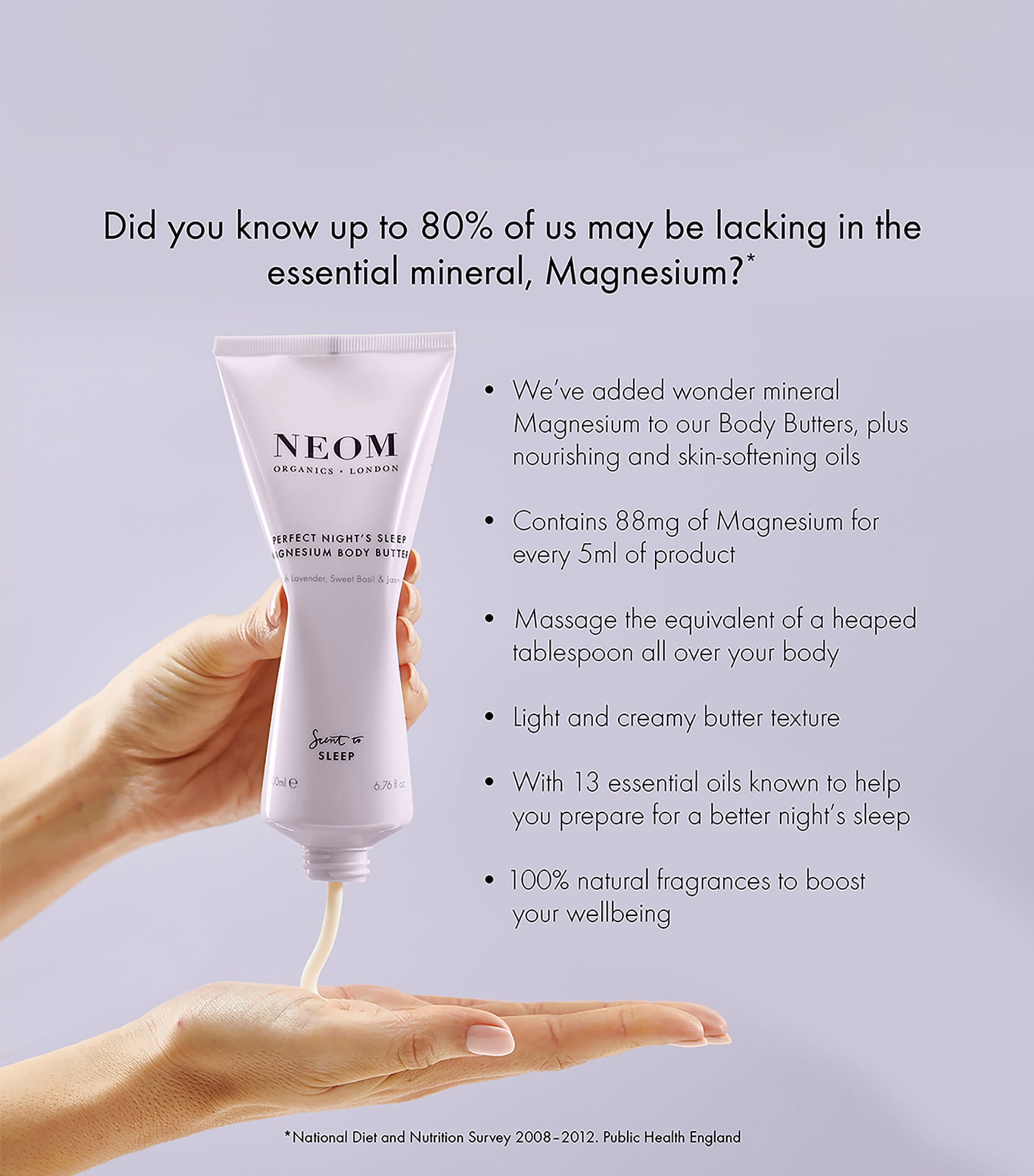 NEOM Perfect Night's Sleep Magnesium Body Butter 200ml, imported from the UK