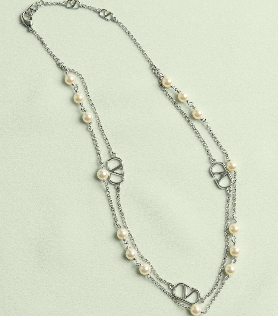 Valentino Garavani faux pearl double-layered VLogo necklace, UK version