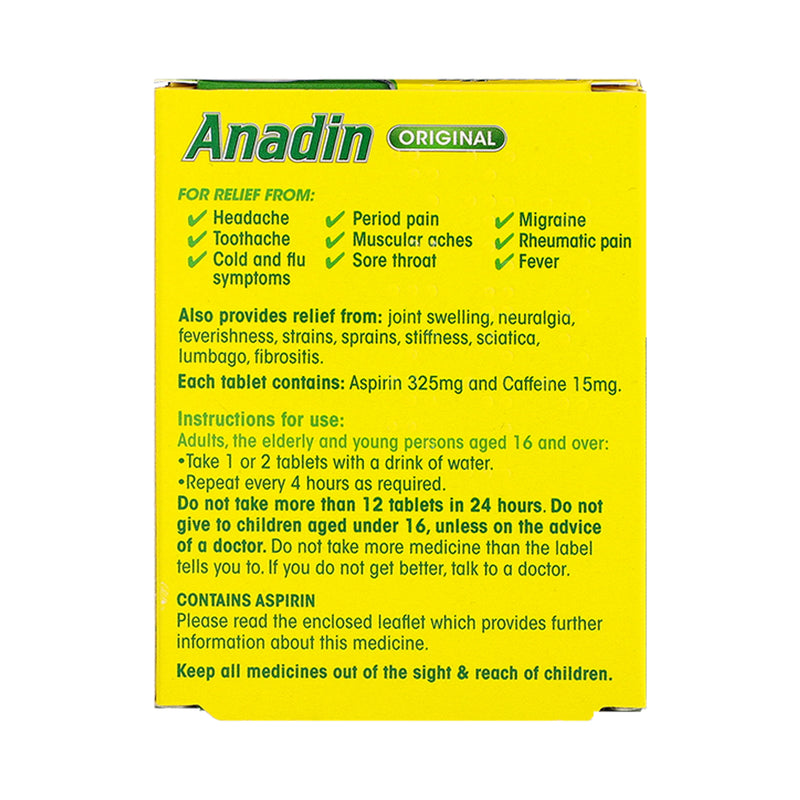 Anadin Original 16 tablets for pain relief - British product