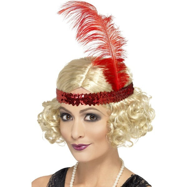 Smiffys Charleston wig blonde curly with sequin headband, UK version