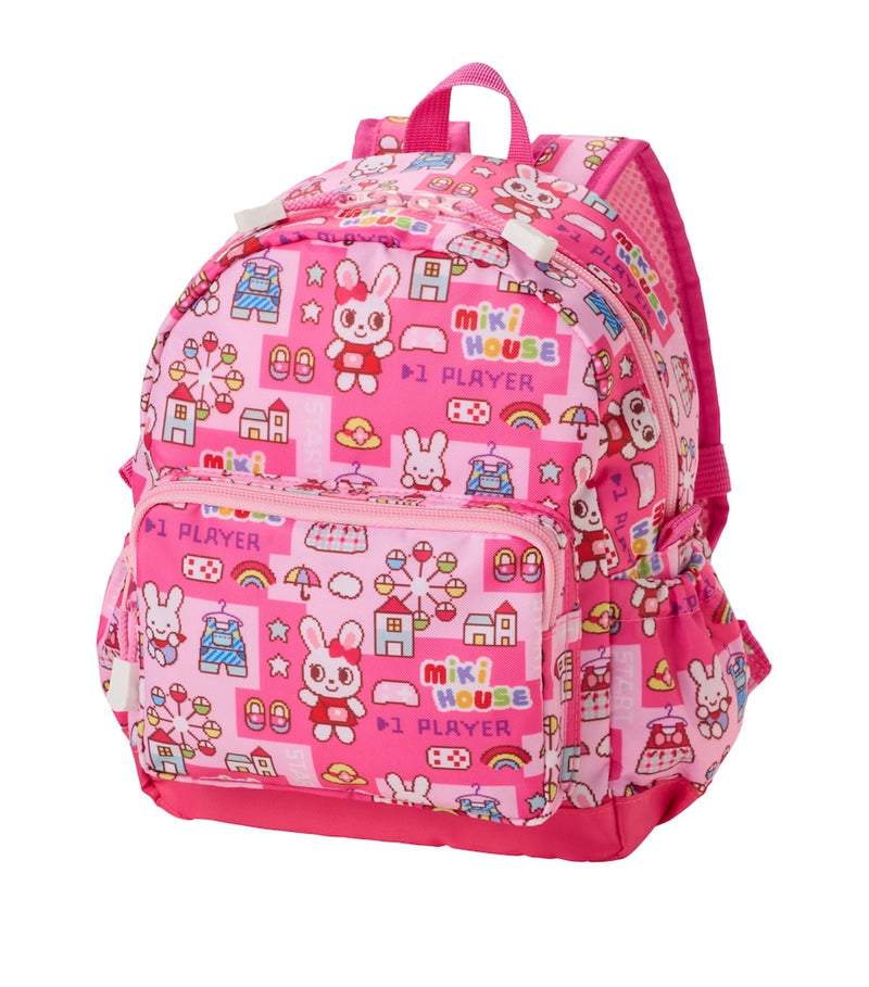 Miki House pixel art backpack with Usako the Bunny mascot (British brand)