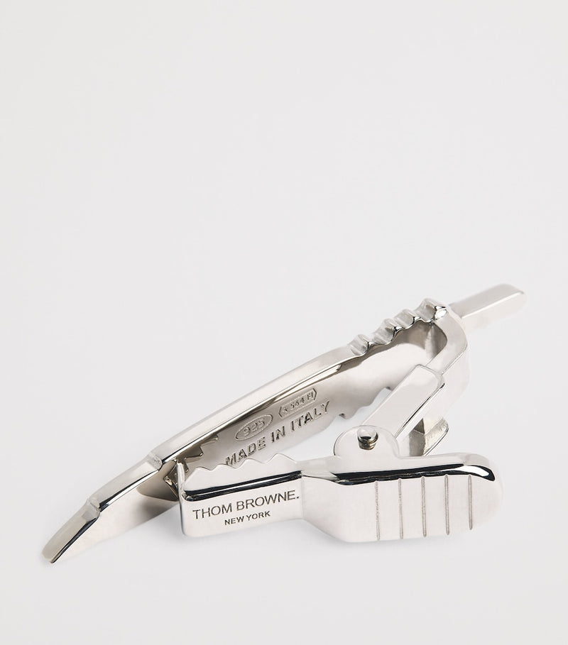 Thom Browne feather tie bar in sterling silver, imported from the UK