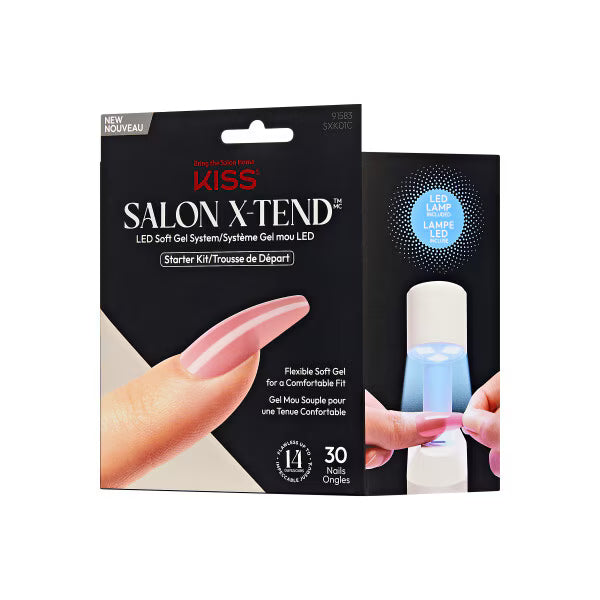 Kiss Salon X-Tend led soft gel system tone pink long coffin press on nails 30 count (British brand)