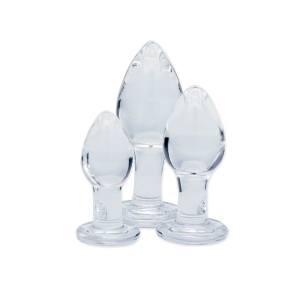 Clarity Utopian Trinity glass butt plug set, UK version