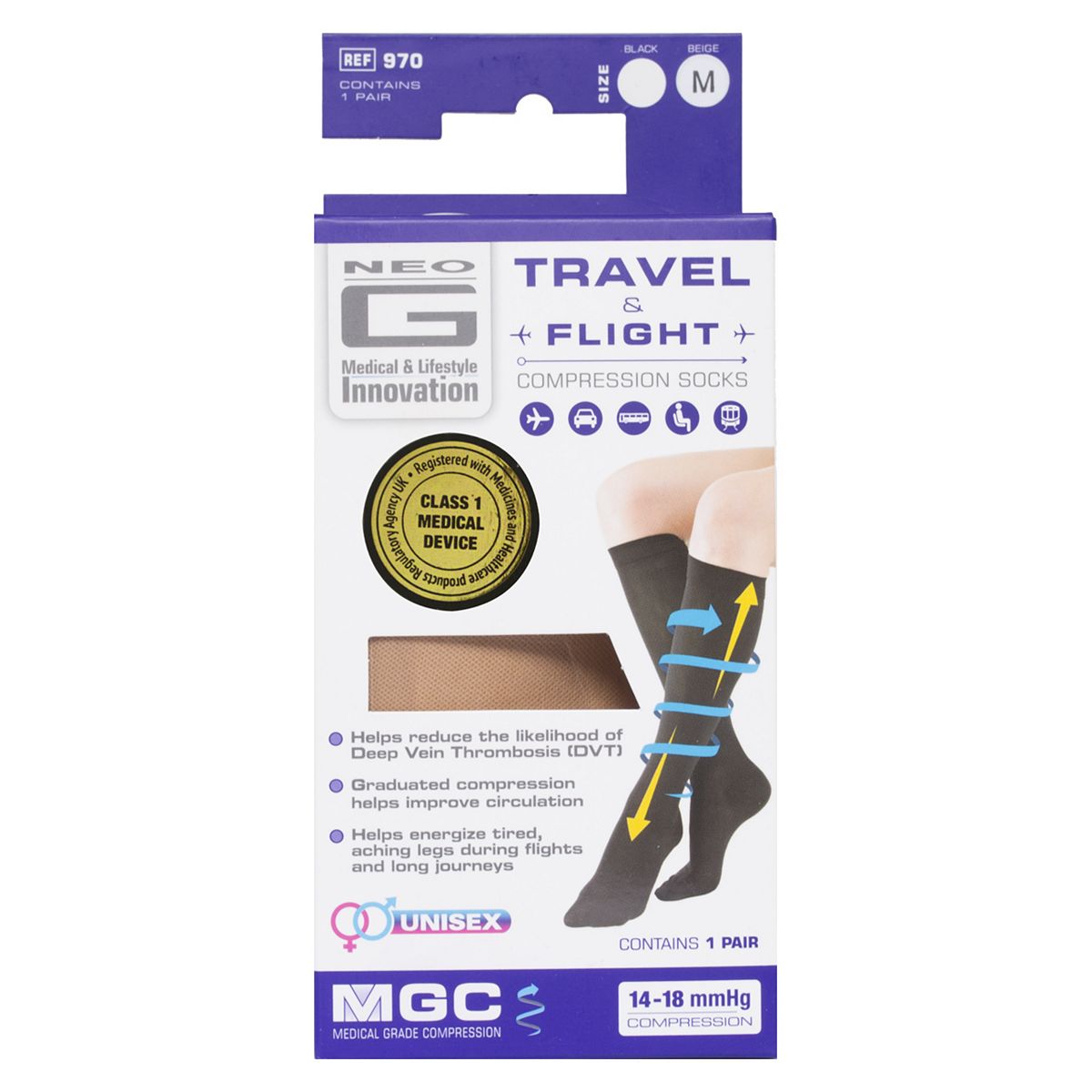 Neo G Travel and Flight Compression Socks Medium Beige GOODS Boots   