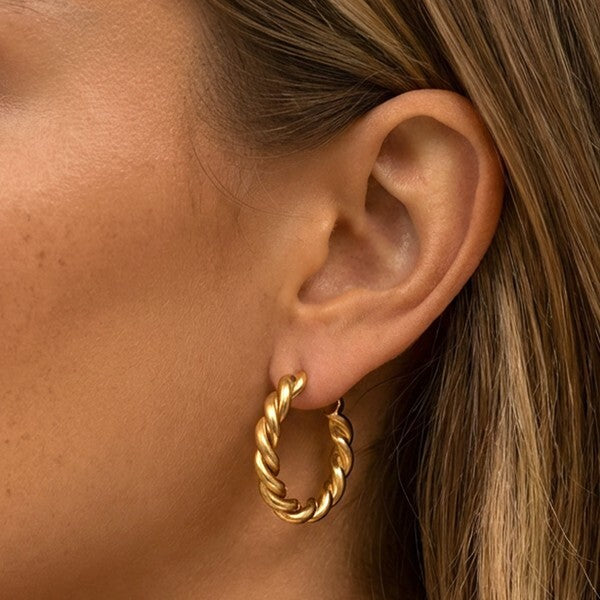 MUCHV gold twisted hoop earrings 3.1cm, imported from the UK
