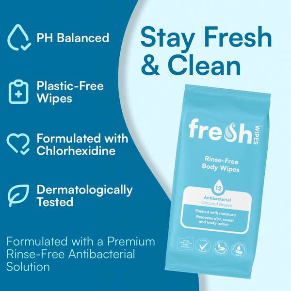 Freshwipes body wipes Coconut Breeze 12 wipes (British brand)