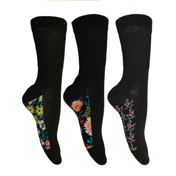 Simply Womens Floral Diabetic Socks (Pack Of 3) (UK 4-8)