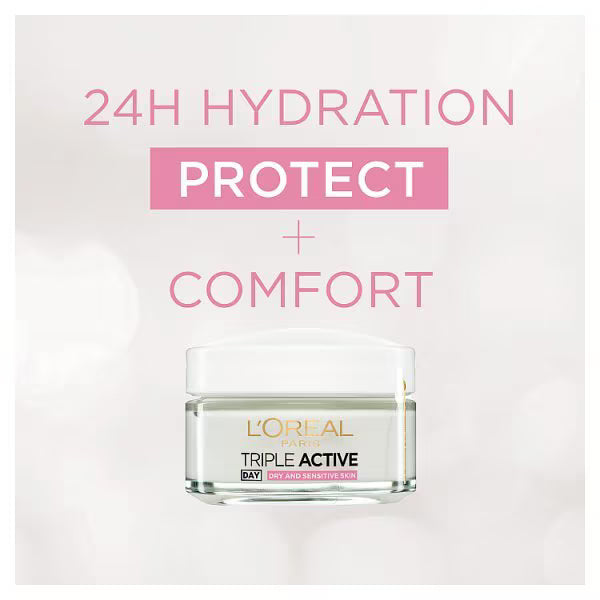 L'Oréal Paris Triple Active Dry Sensitive Moisturiser 50ml, UK version