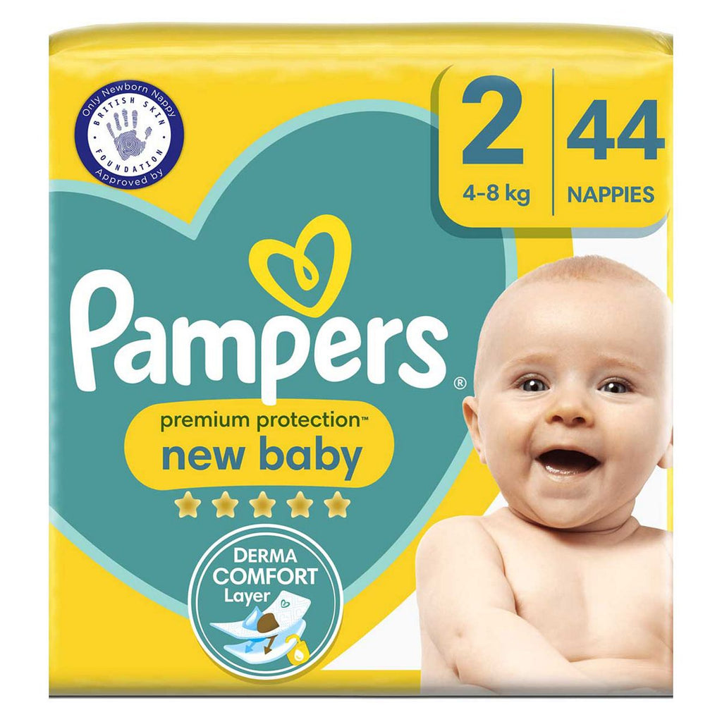 Pampers Premium Protection New Baby Size 2, 44 Nappies, 4kg - 8kg, Essential Pack