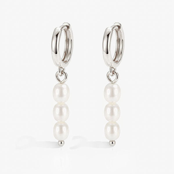 MUCHV small hoop earrings with natural pearl charms, imported from the UK