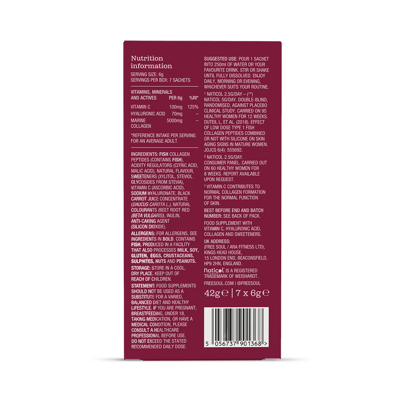 Free Soul Collagen Glow mixed berry sachets (British brand)