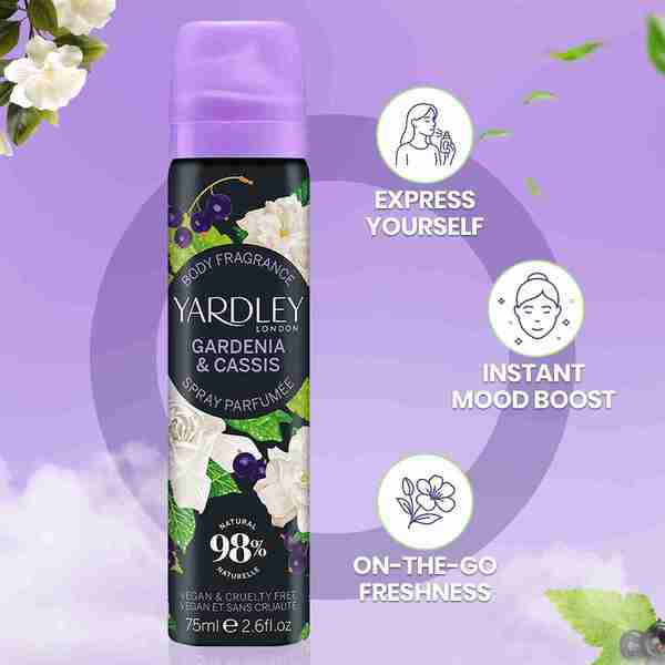 Yardley body spray Gardenia & Cassis 75ml, UK version
