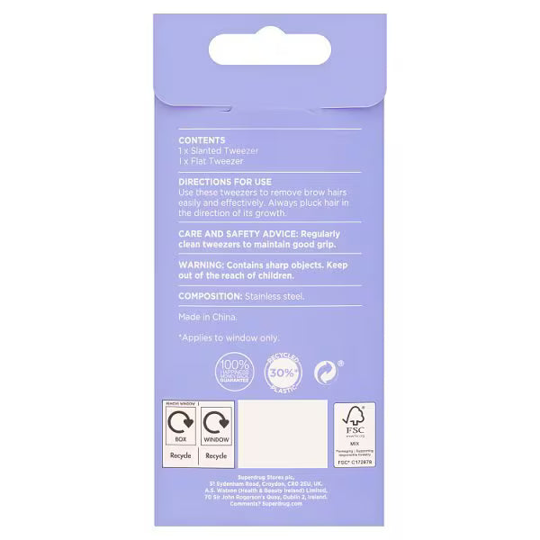 Superdrug Tweezers 2 Pack Stainless Steel 9.6cm (British brand)